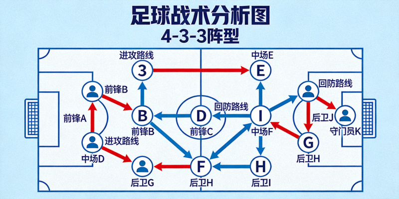 足球战术分析图示 - 展示球队阵型与球员跑动路线的专业分析图